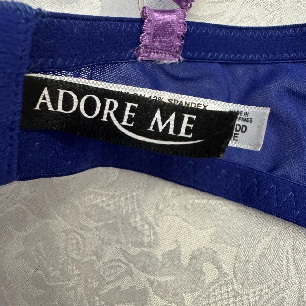 Adore Me‎ Hannah Bra Unlined Balconette Size 34DD Blue Purple Lace Underwire